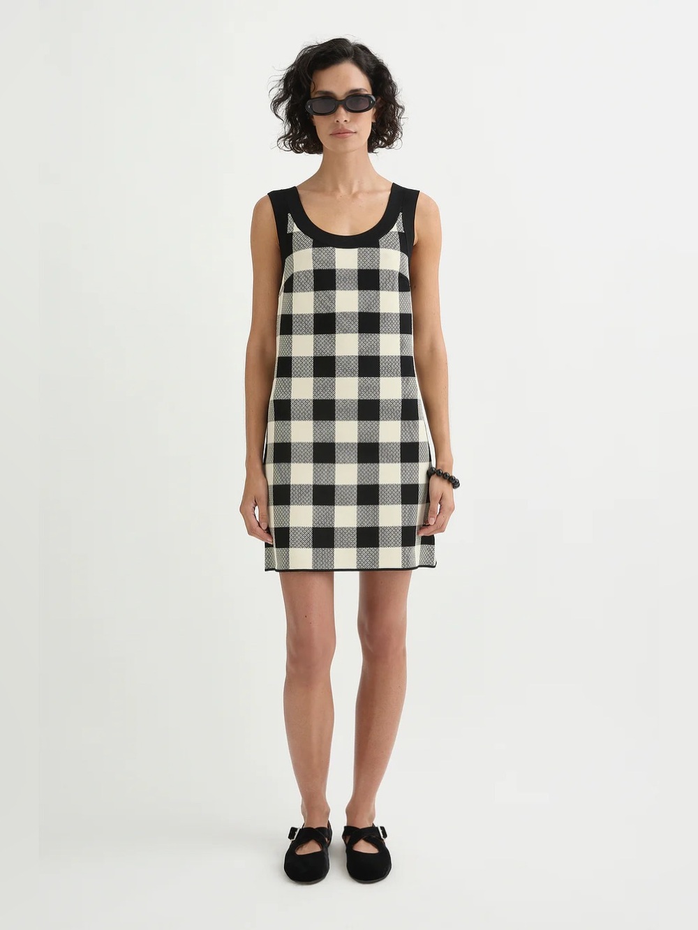 Posse Large Pippa Mini Dress Gingham Plaid Black White